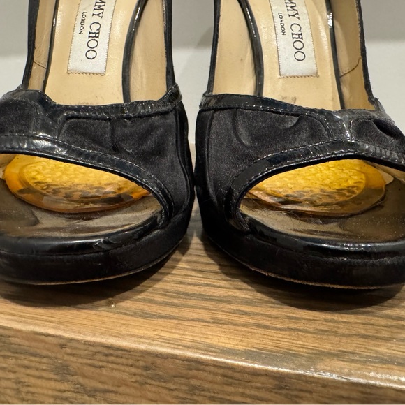 Jimmy Choo Black Satin Peep Toe Stiletto Pumps 38 - Picture 8 of 10